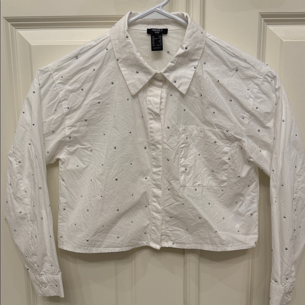 Forever 21 White Button Down Shirt with Black Dots